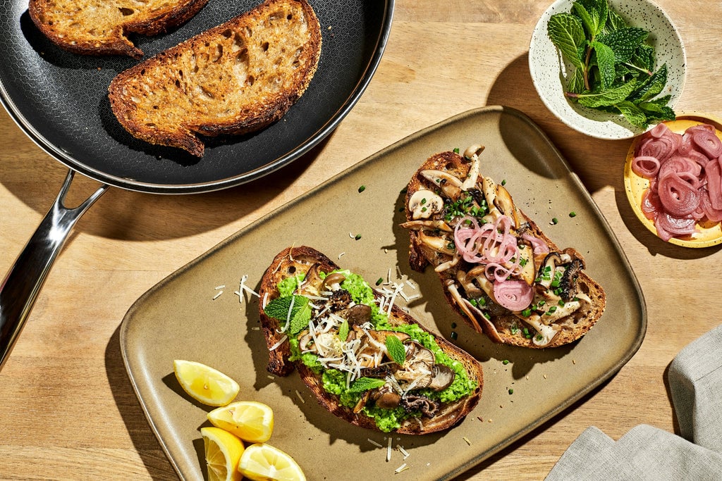 Classic Creamy Mushrooms on Toast with Pickled Shallot