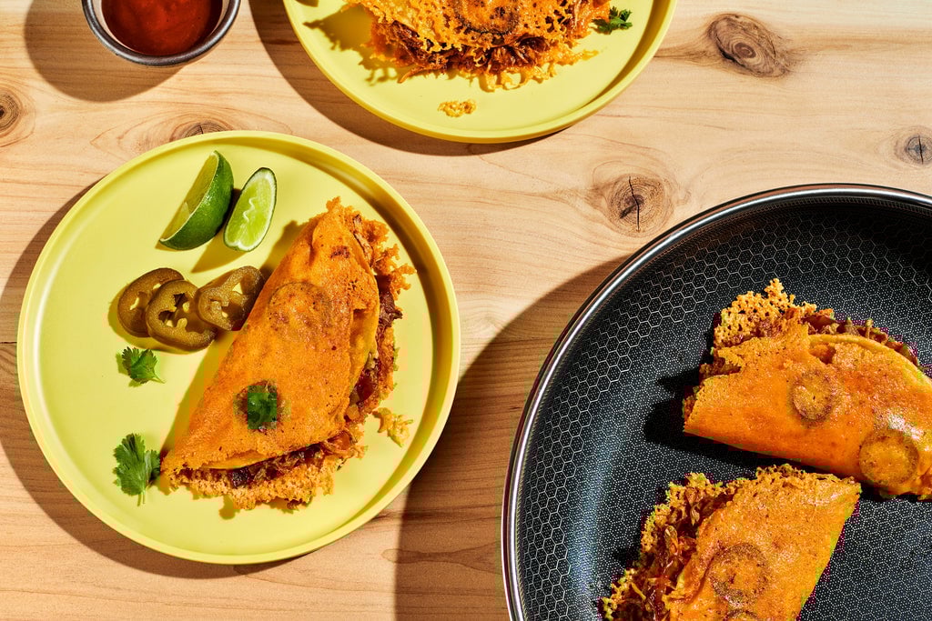 Crispy Cheese BBQ Chicken Tacos
