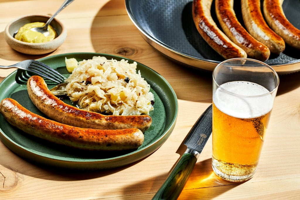 Bratwurst next to a beer