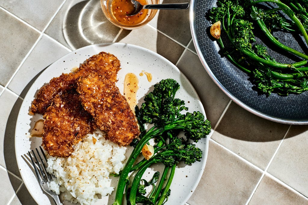 Honey Chili Crunch Chicken with Seared Broccolini