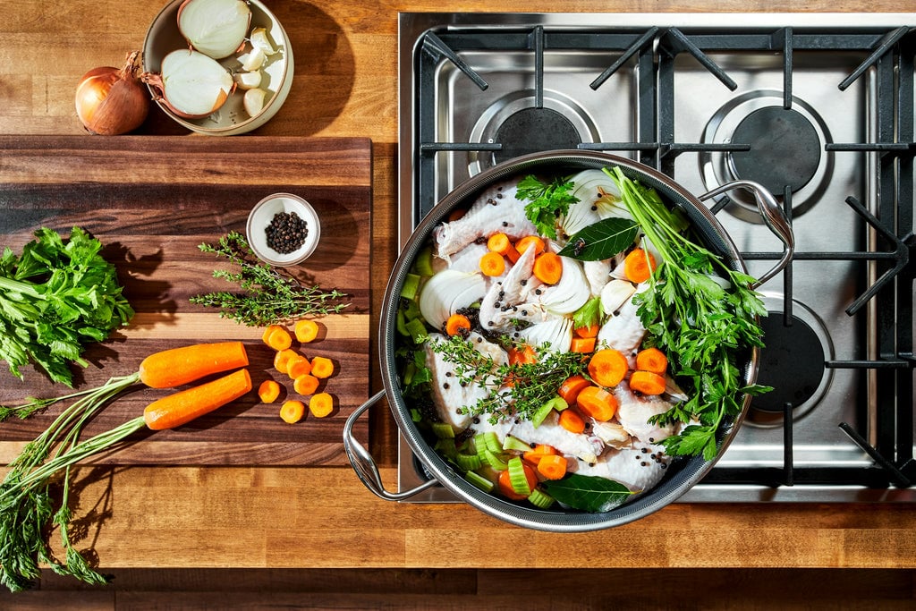 Chicken Stock Ingredients in a 12qt Pot