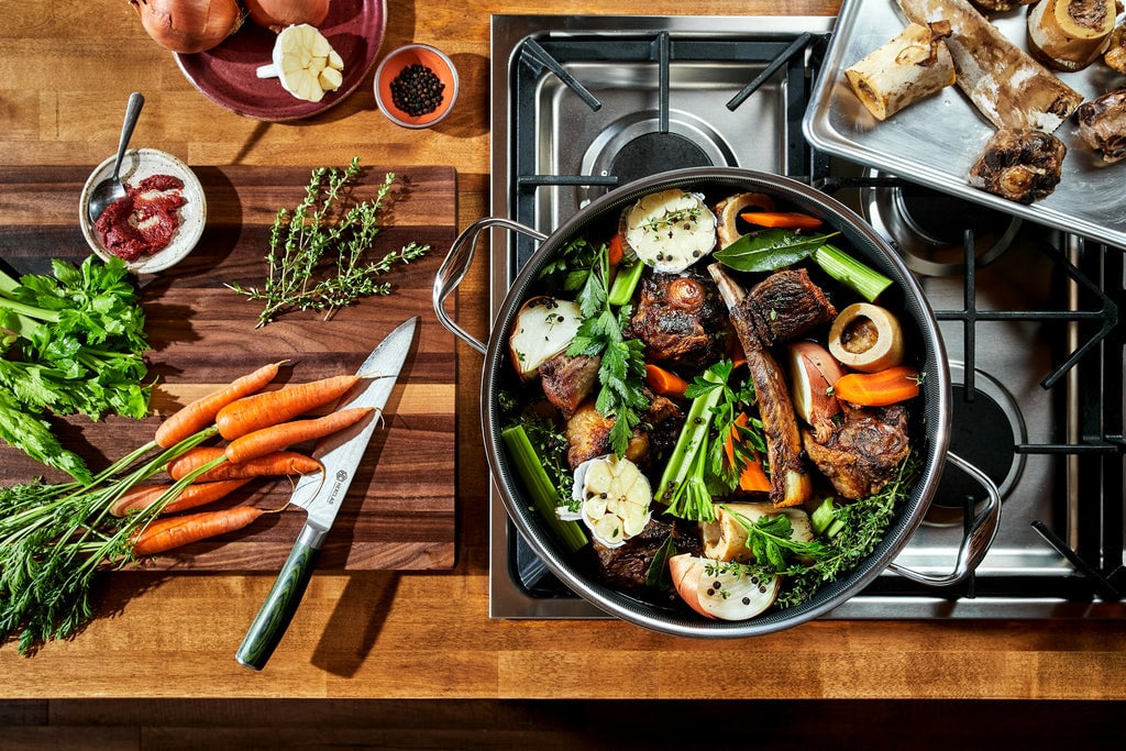 Bone Broth Ingredients in 12qt Stock Pot