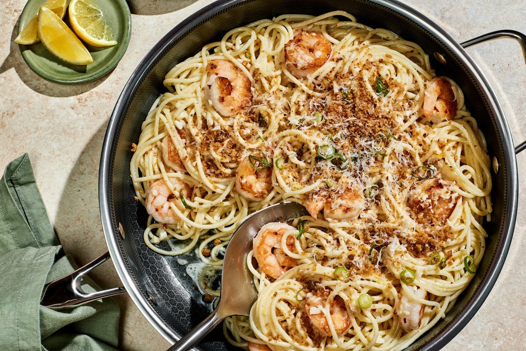 Pasta al Limone With Shrimp & Crunchy Breadcrumbs