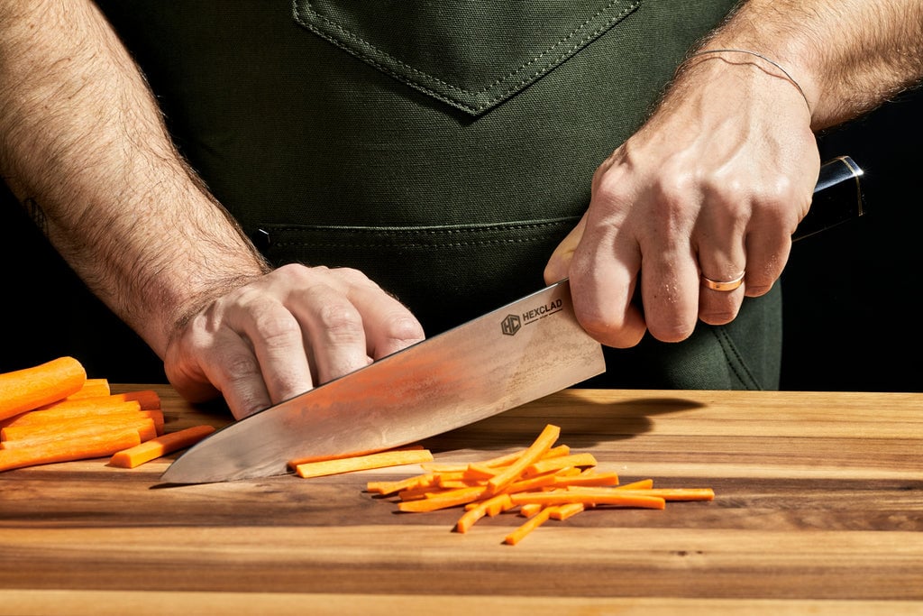 Carrots being julienned