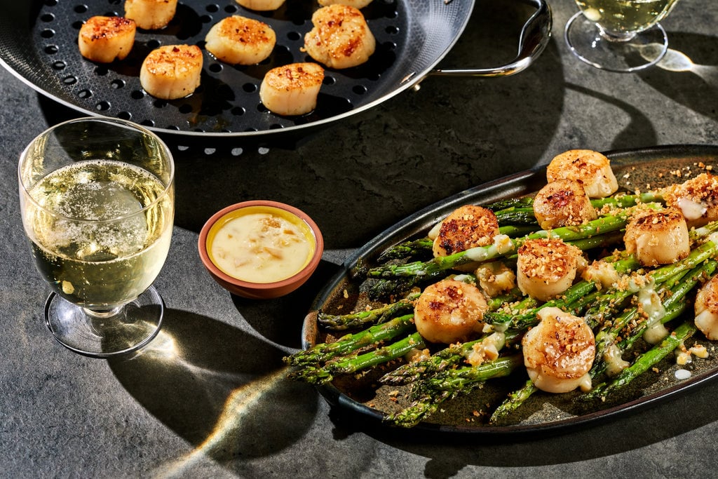 Smoky Chile Scallops with Asparagus & Preserved Lemon Butter Sauce
