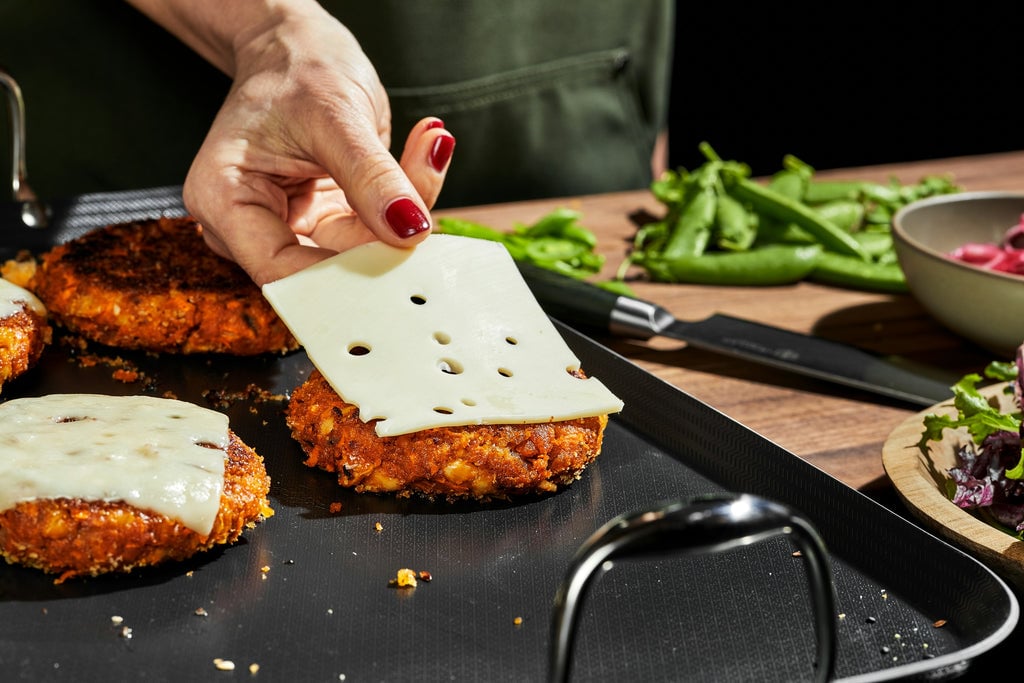 Crispy White Bean & Sweet Potato Veggie Burger with Avocado Lime Sauce