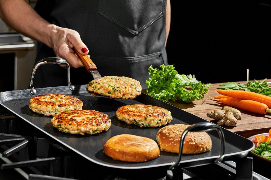 Salmon Burgers on a Double Burner Griddle