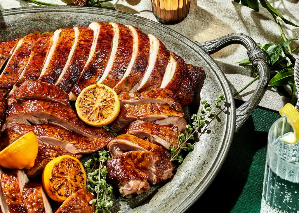 Carved turkey on platter