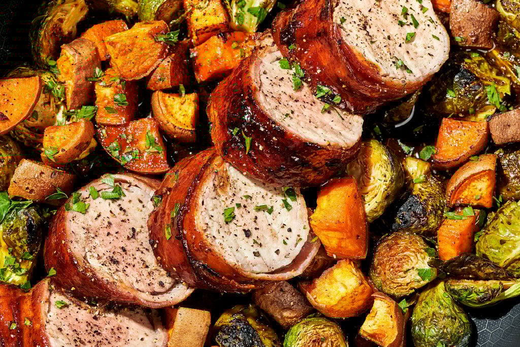 Bourbon-Glazed, Smoky Bacon-Wrapped Pork Tenderloin