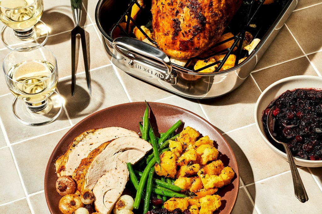 Buttery Turkey Breast With Cornbread "Croutons" and Roasted Cipollini